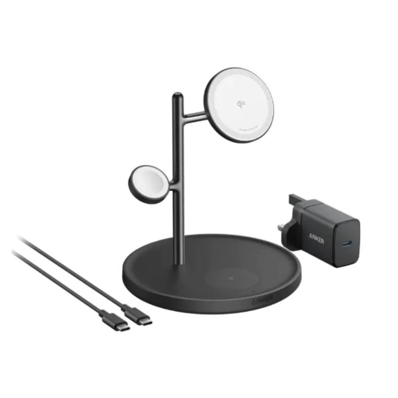 Anker MagGo 3 in 1 15W Charging Stand Wireless Charger  - Black - شاحن